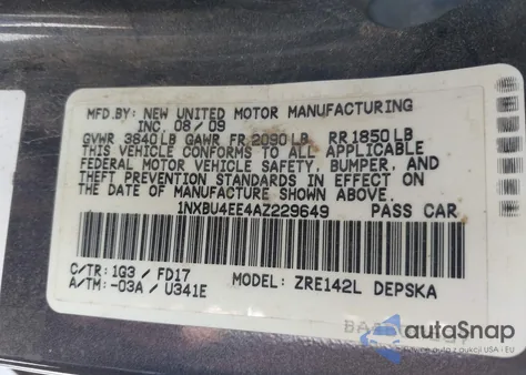 2010 Toyota Corolla S z USA, uszkodzony, nr VIN 1NXBU4EE4AZ229649